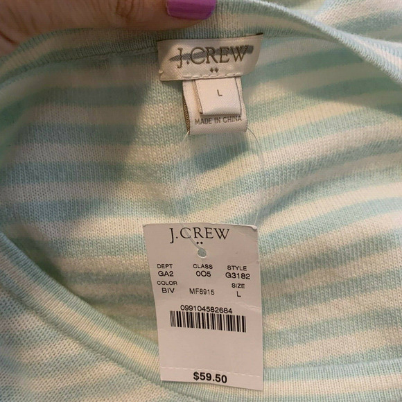 J. CREW White Blue Stripes Short Sleeves Knit Top Size L - Picture 3 of 11